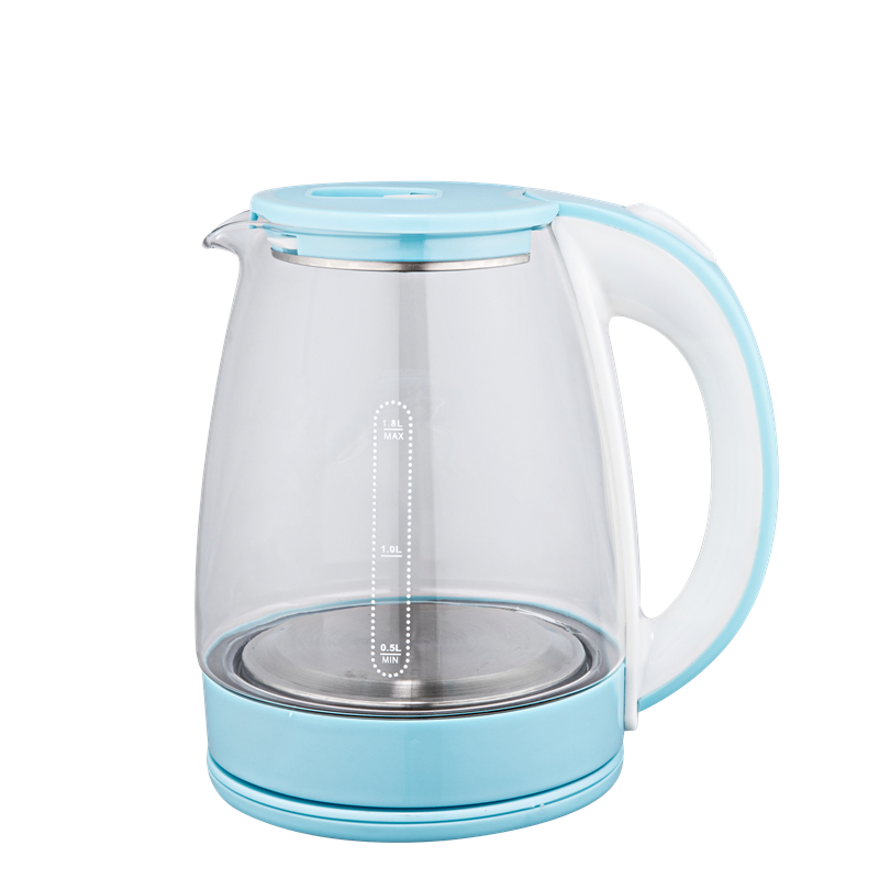 Hot sales 1.8L kettle Silicon Blue glass tea kettle Electronic boiling kettle