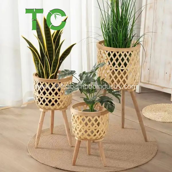 Cheap Price Woven Rattan Plant Pot Stand Planters Basket Stand Wicker Flower Pot Holder