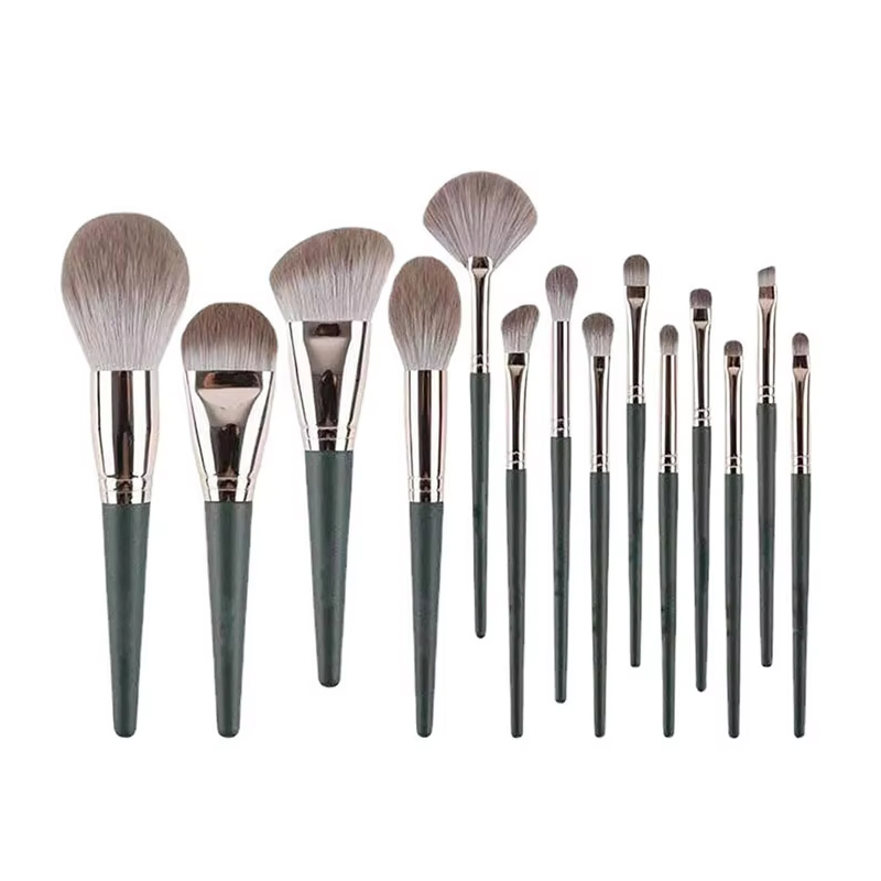 Makeup Brush Set 14PCS Premium Cosmetic Brush Foundation Blush Concealer Eyeshadow Eyebrow Highlight Green Make up Brush