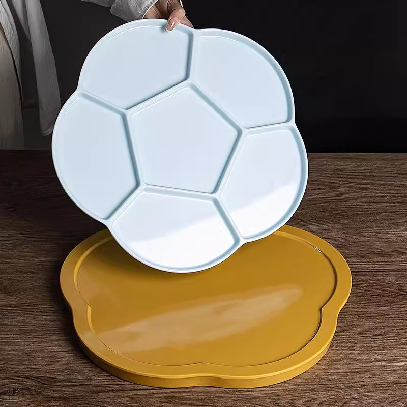 Melamine Hotel Flower Shape Dessert Plates Custom Divided 6 Section Serving Tray