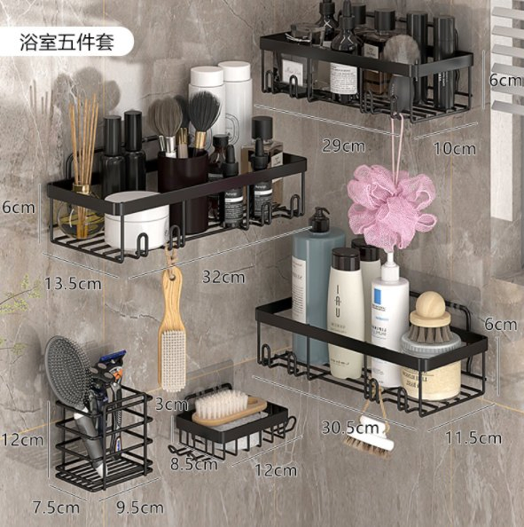 Набор настенных полок для ванной без сверления, черный