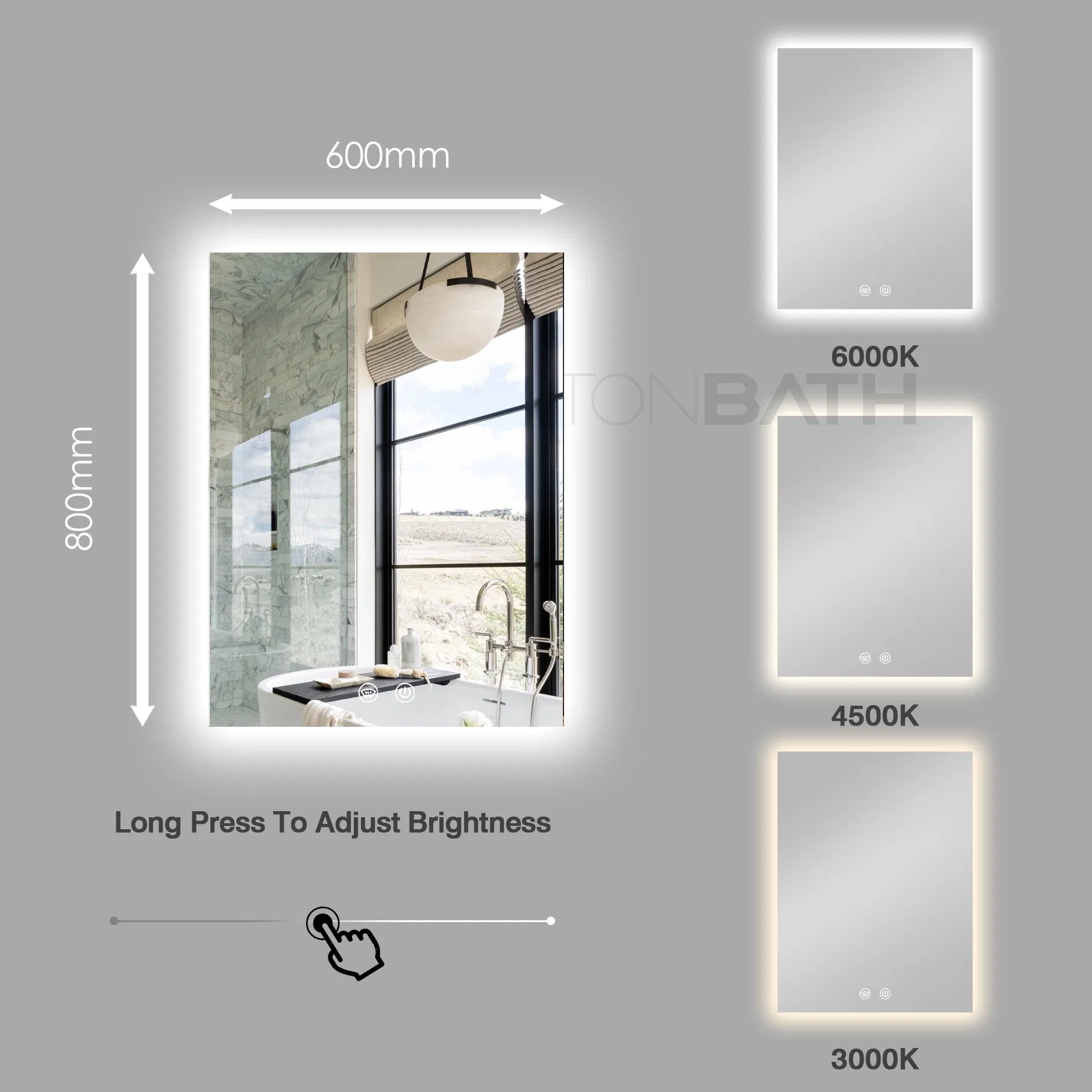 Ortonbath LED Mirror Lighted Bathroom Mirror, Anti Fog Acrylic Backlit Vanity Mirror with Lights, IP54 Waterproof Dimmable Makeup Mirror Horizontal/Vertical