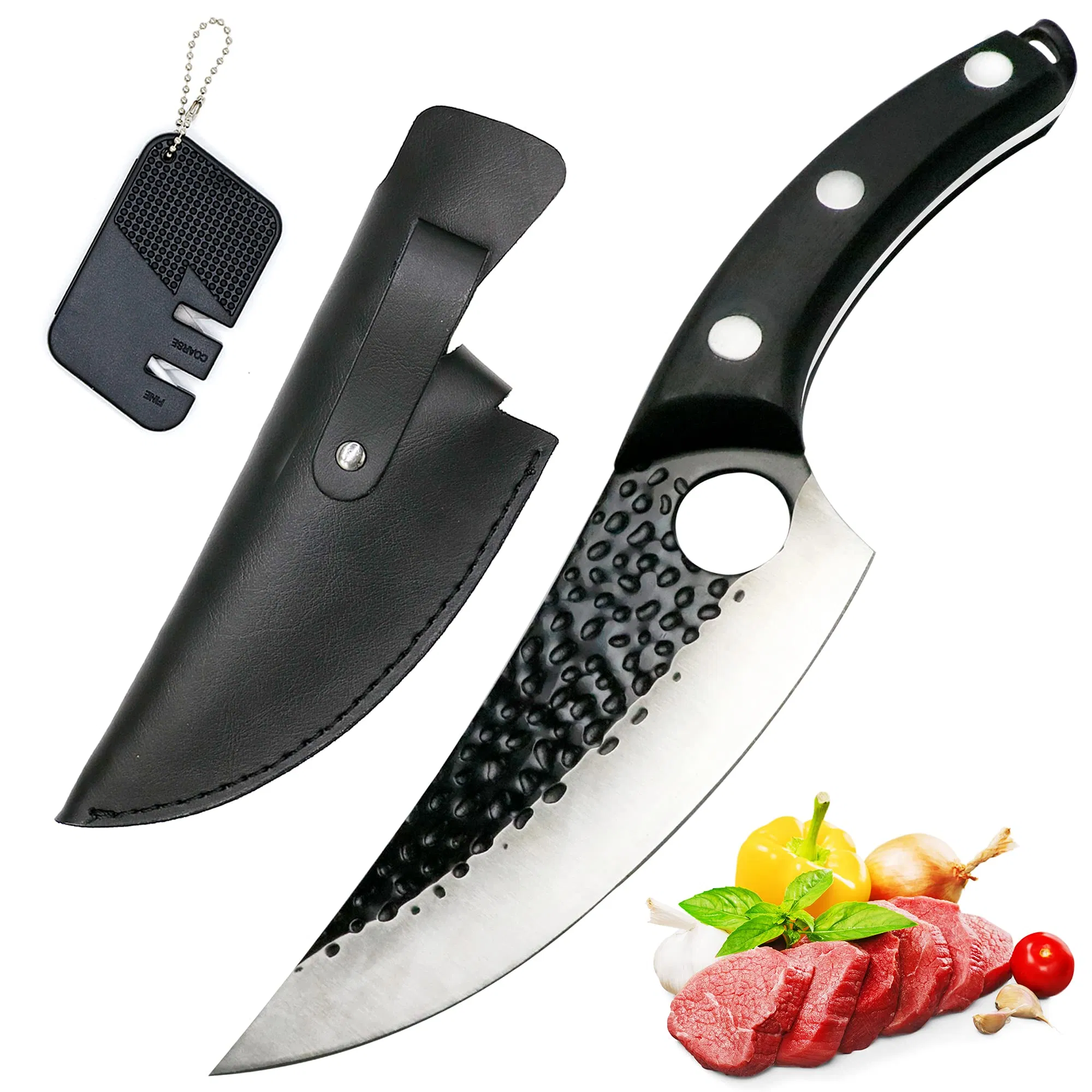Viking Knife Hand Forged Boning Knife with Sheath & Pocket Sharpener High Carbon Steel