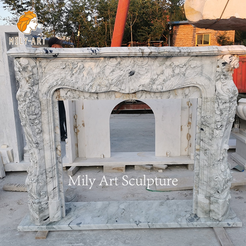 Hand-Caved Decorative Indoor French Fireplace Marble Fireplace for Home
