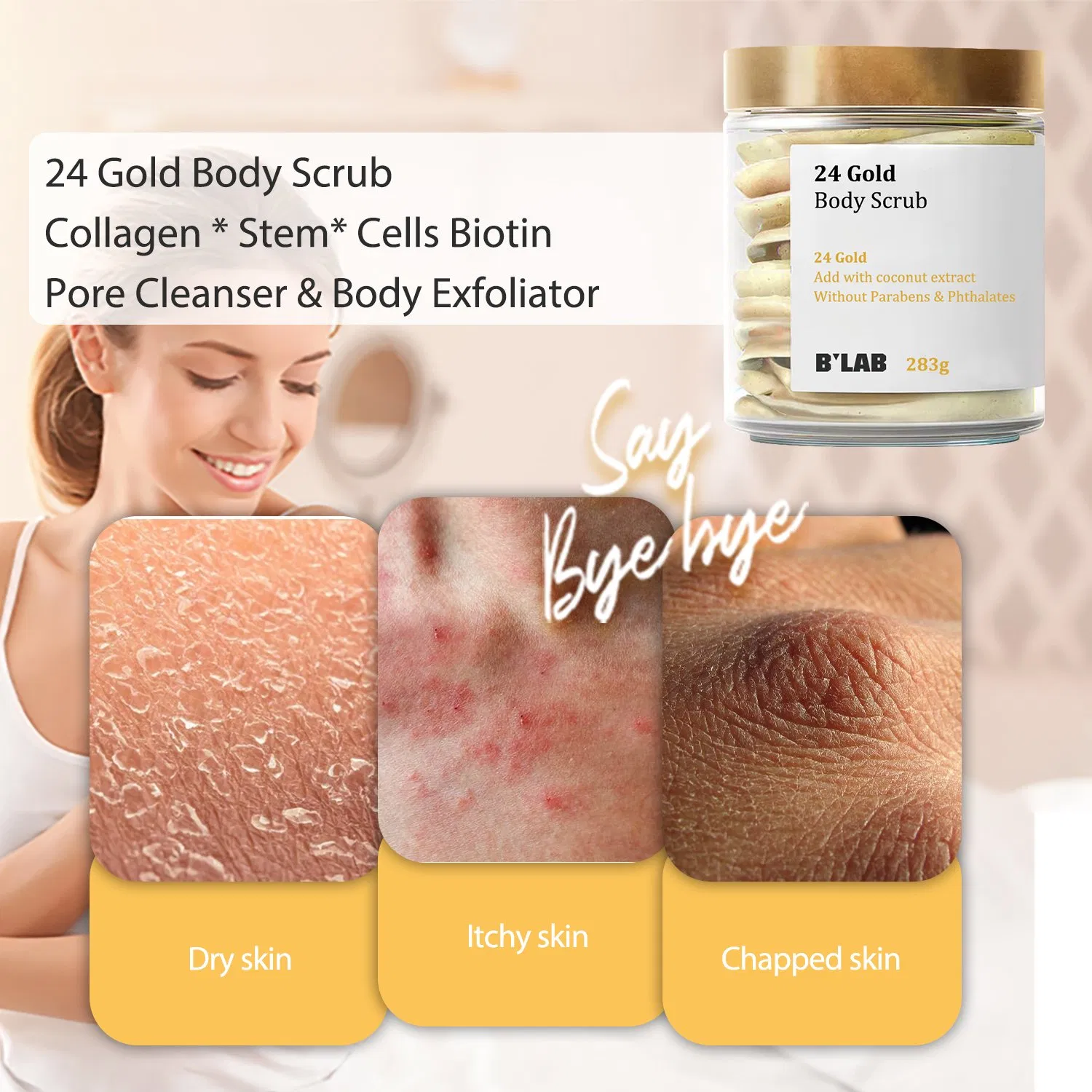 Private Label Wholesale Pore Cleanser & Body Exfoliator 24 Gold Body Scrub