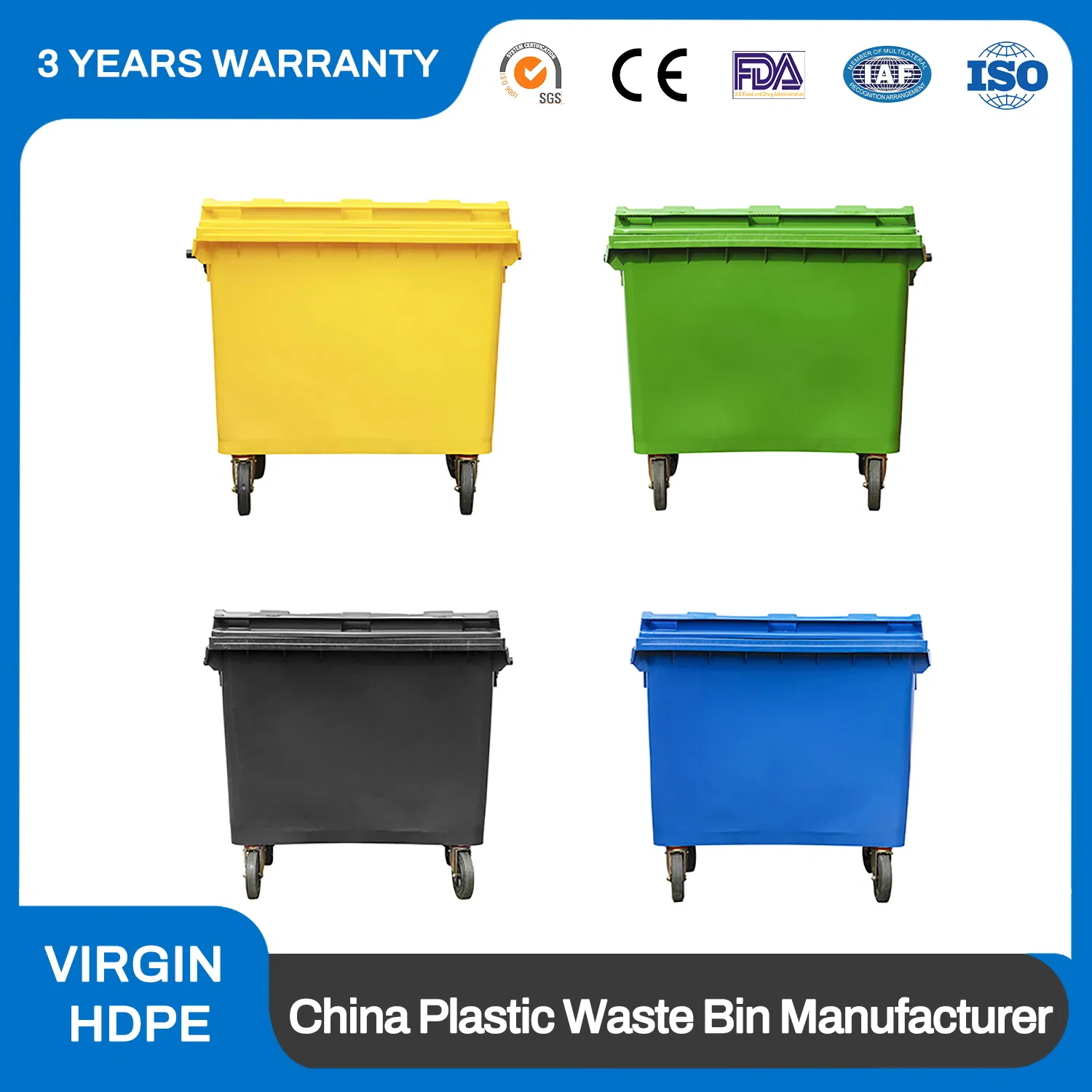 660/1100 Litre Mobile HDPE Available in Outdoor Foot Pedal Dustbin Plastic Wheelie Waste Bin Factory