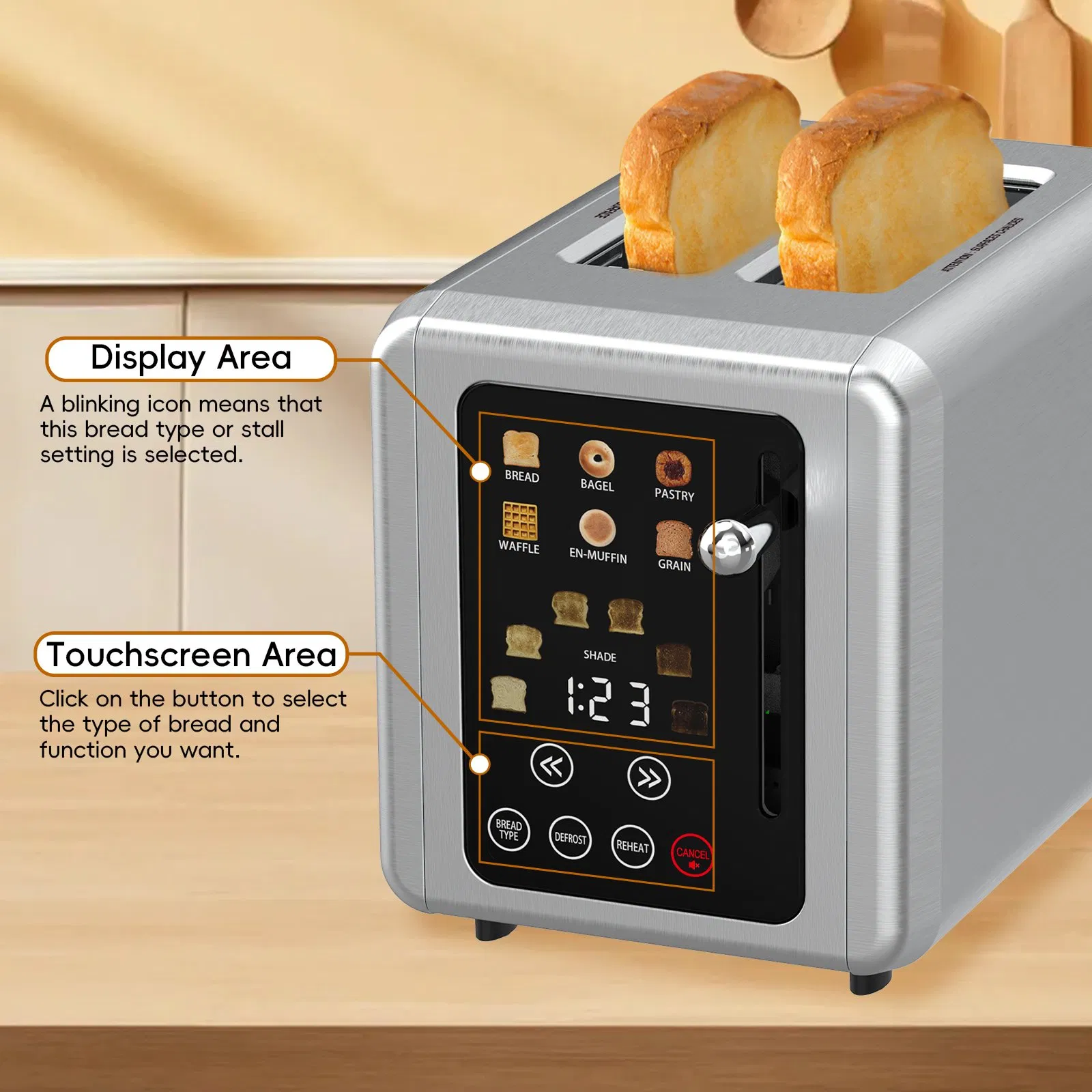 Commercial Smart Toaster, 2 Slice Electric Digital Toaster for Bakery Restaurant
