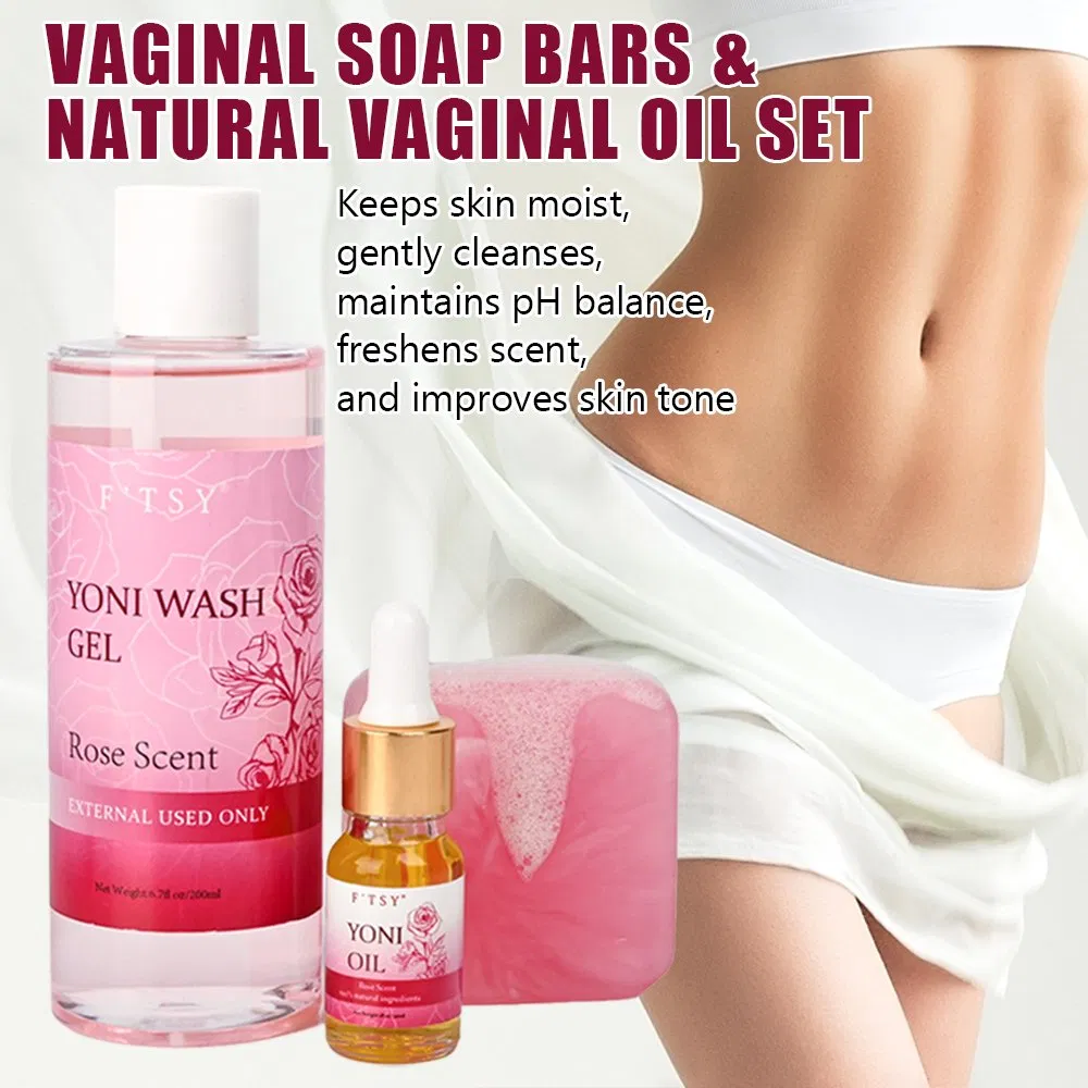 Natural Herbs Feminine Vagina Yoni Care Oil Set Gift Box Rose Tightening Gel Wash Soap Yoni Products Set for Women