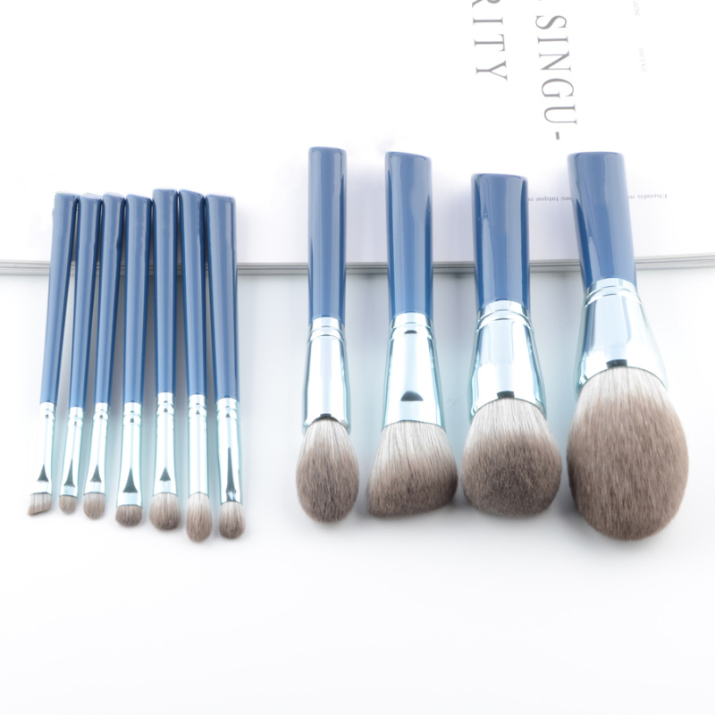 Professional 11PCS Blue Makeup Brushes Make up Brush Tools Kit Foundation Set Powder Blushes