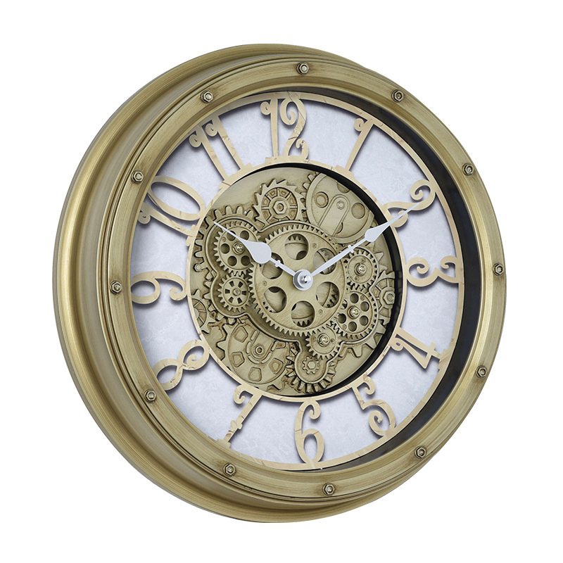 Quality 40cm Antique Metal Iron Gear Wall Clock for Home Decoration