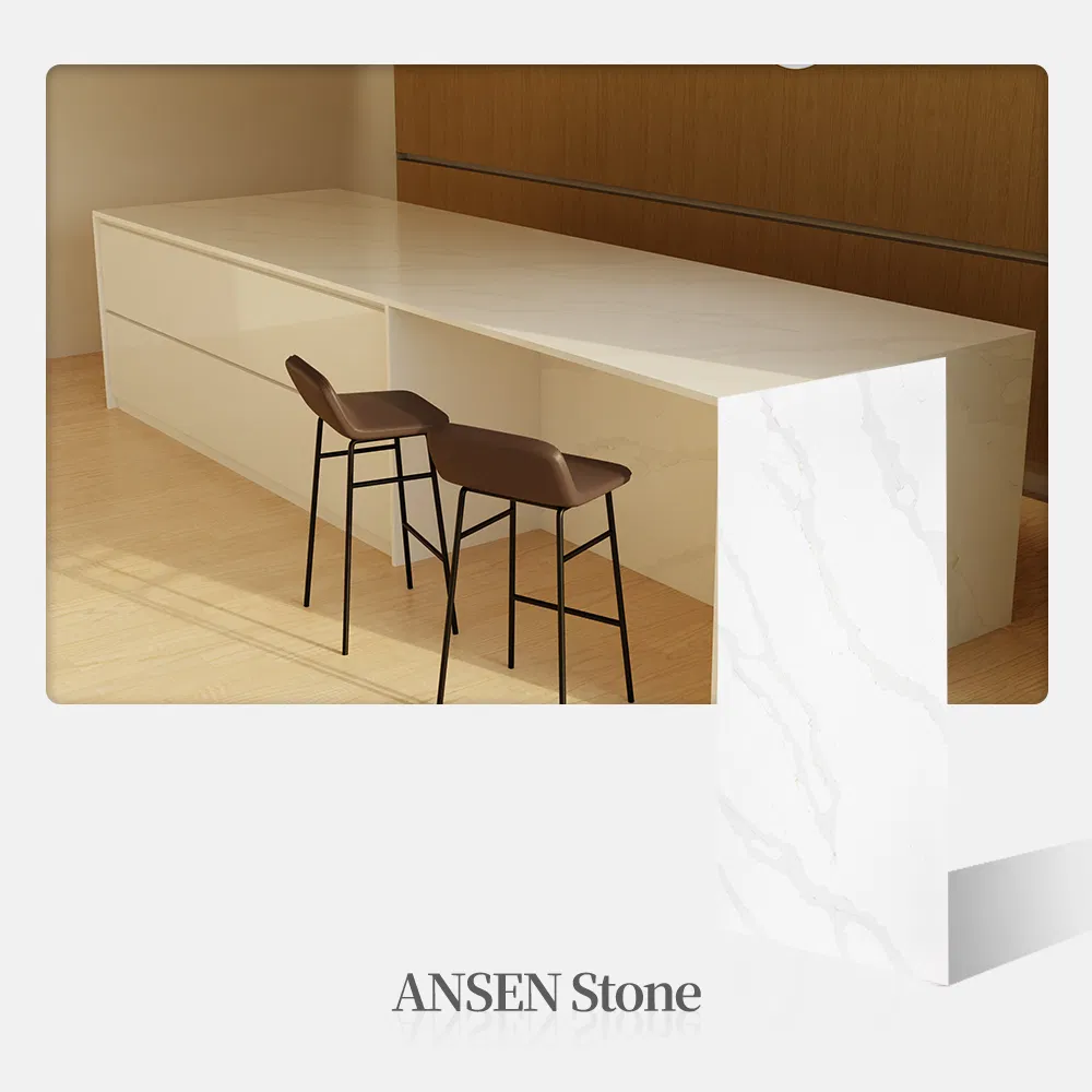 18mm 20mm Artificial Quartz Countertop Stone Calacatta White Quartz Stone for Kitchen Counter Top