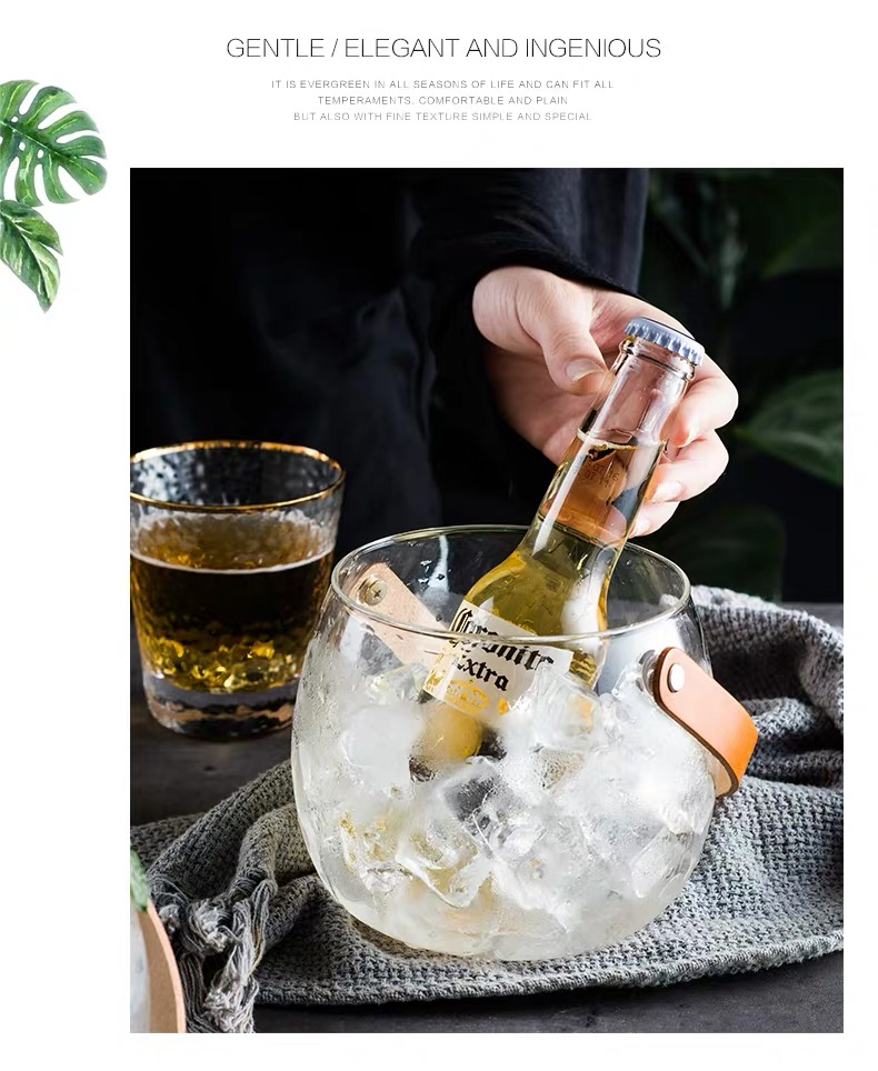 Creative Bar Tool 580ml/1400ml Transparent Glass Ice Bucket with Handle