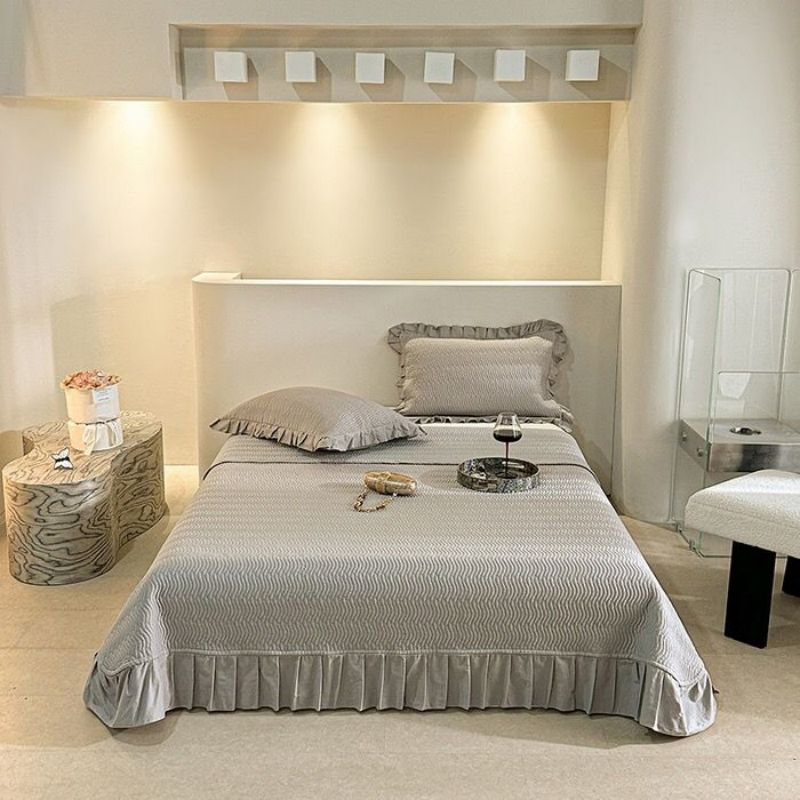 Embroidery Bedspread Set Pure Cotton Lace Bedding Set Sabanas Bed Linen Bedspread Waterproof Bamboo Lining High End Grey Home Textile Pillowcases