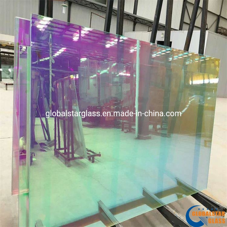 Dichroic Coated Pink Green Colorful Semi-Reflective Color Changing Magic Glass for Curtain Wall Can Be Tempered