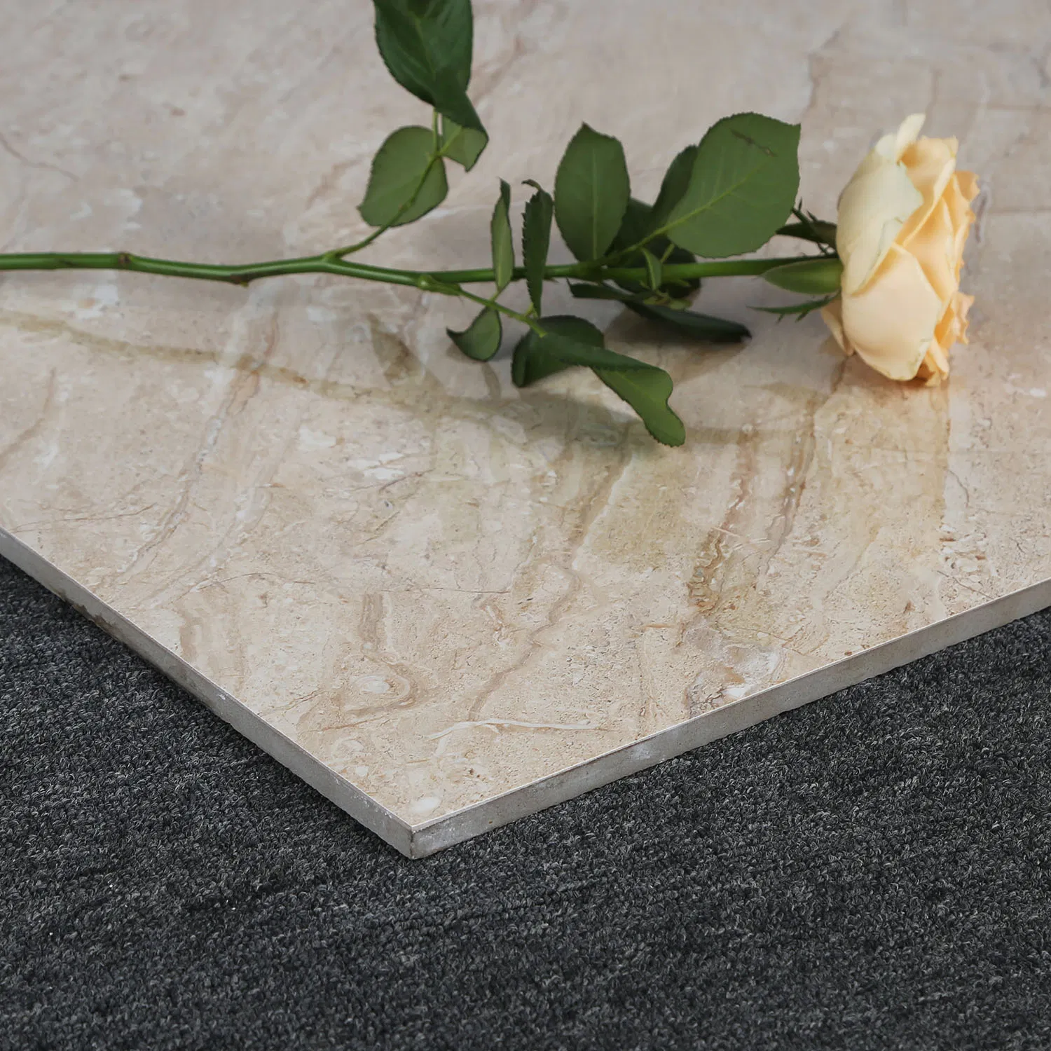 Grand 100X100cm Full Polished Glazed Porcelain Floor Tiles Grey Color