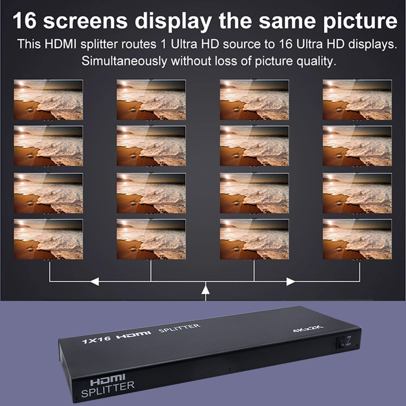16 Ports HDMI Spliter Hdcp 2.2 for TV Stores Exhibition Hall Bars KTV HDMI Splitter 1X16