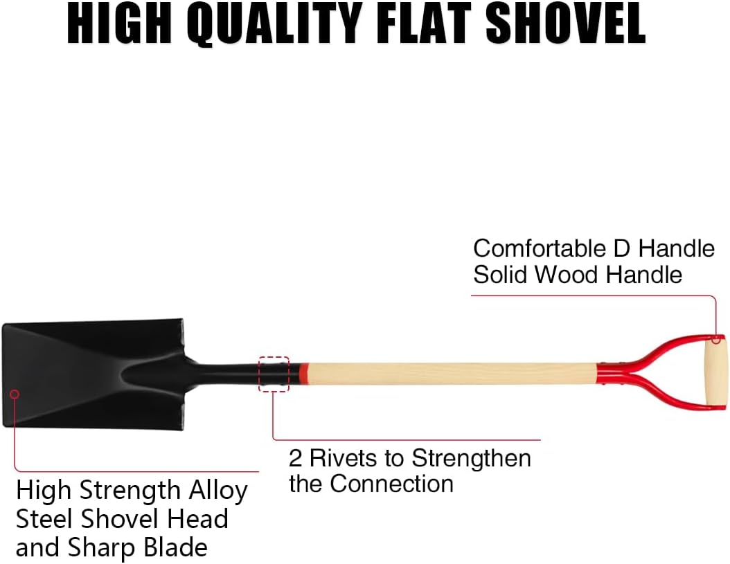 Heavy Duty Spade Shovel with Wooden D-Handle