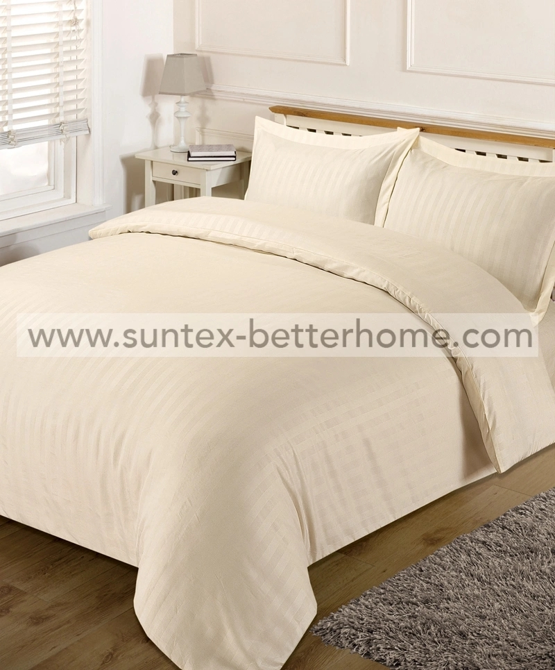 100% Polyester Brushed Embossed Satin Stripe Dyed Duvet Cover Set 70GSM