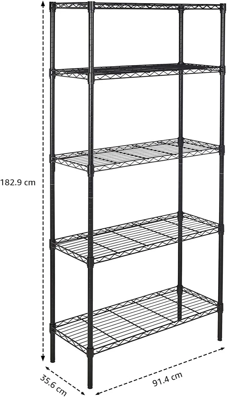 5 Tier Adjustable Heavy-Duty Wire Shelving Unit, Suitable for Kitchens and Garages