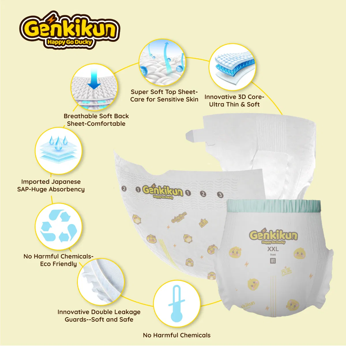 Детские подгузники Genkikun Super Absorbency, XL