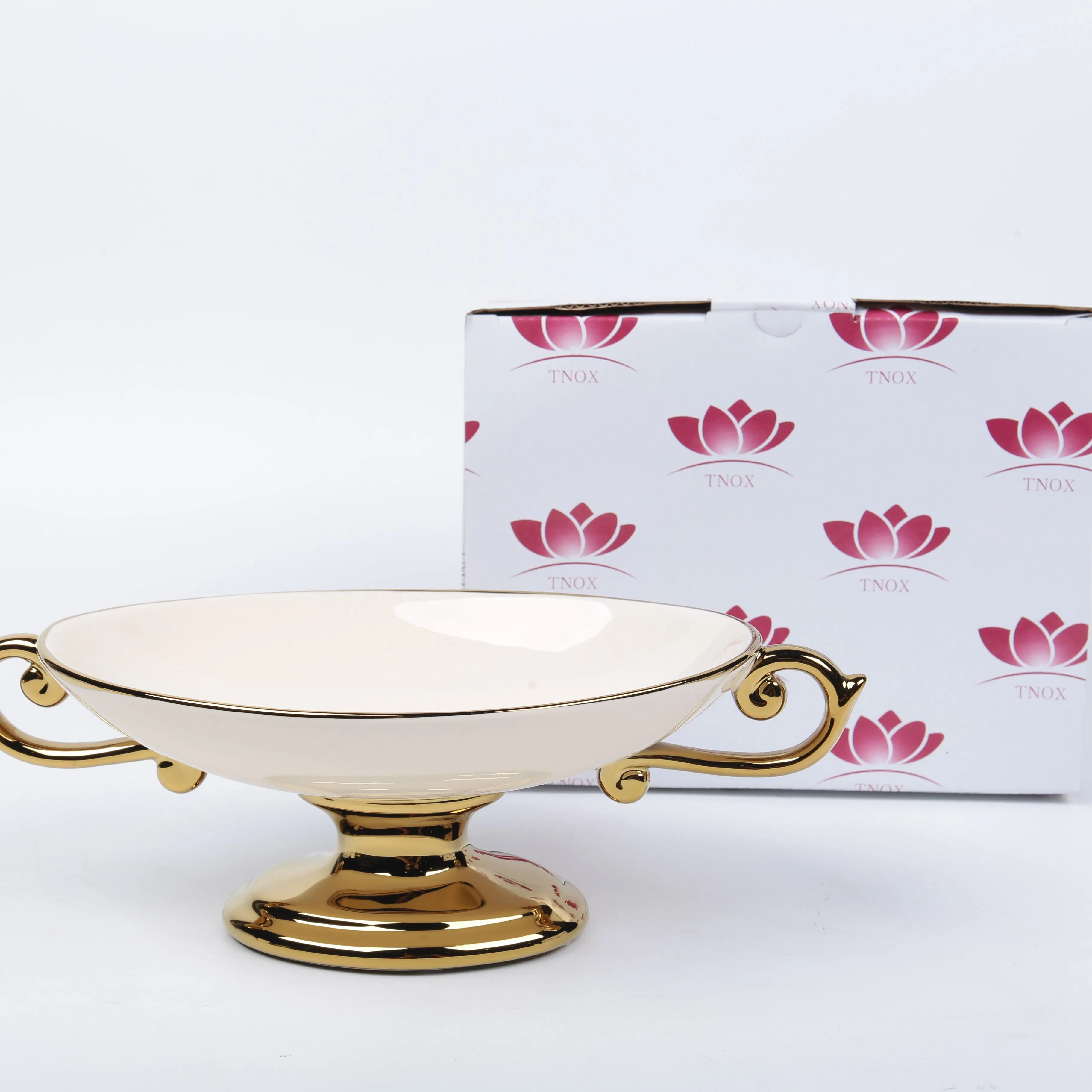 Home Accessories Gold Plating Decorative Bowl Gift Ceramic Fruit Bowl
