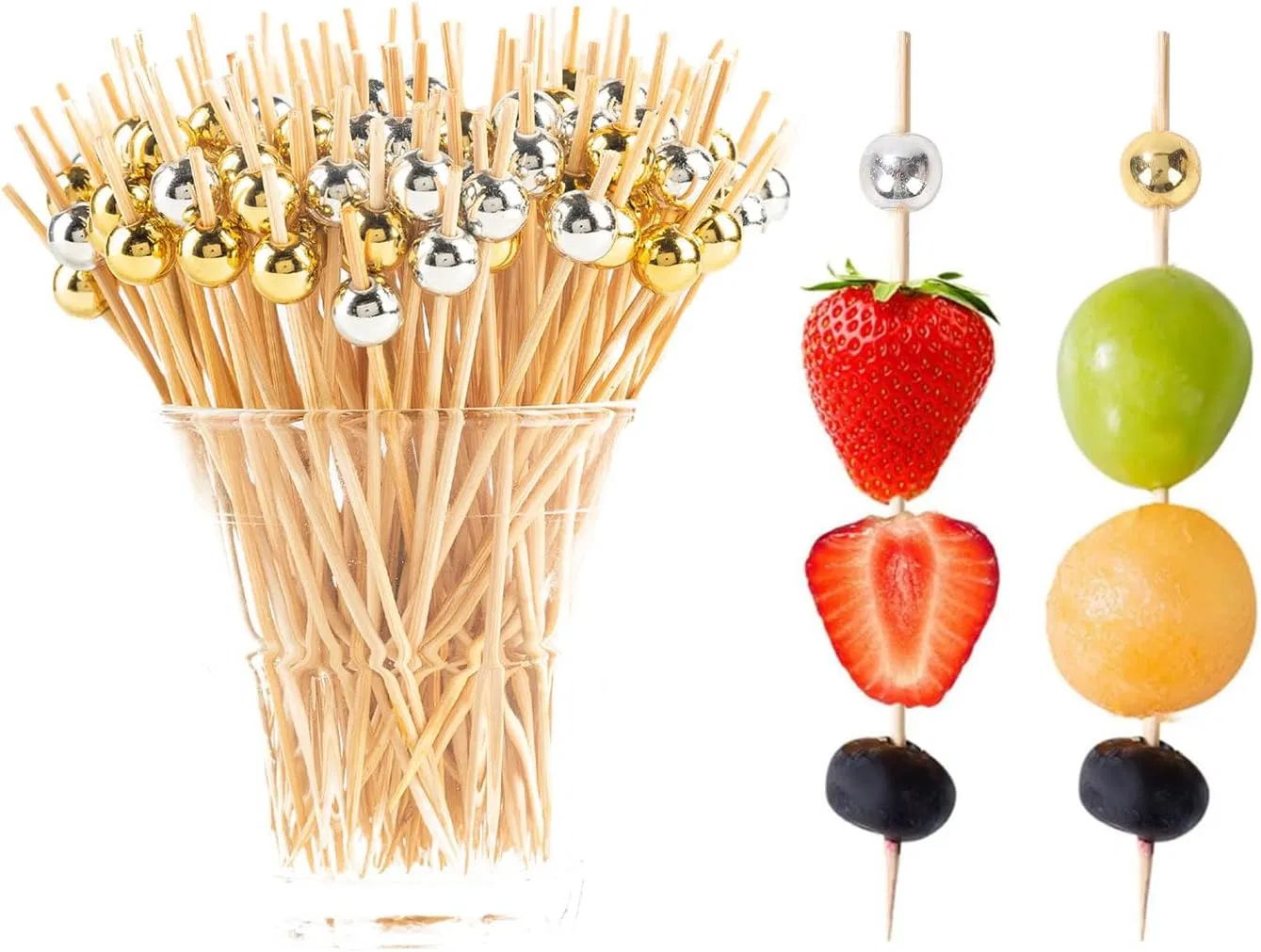Bamboo Cocktail Picks with Tightly Braided Knot - Sturdy and Durable