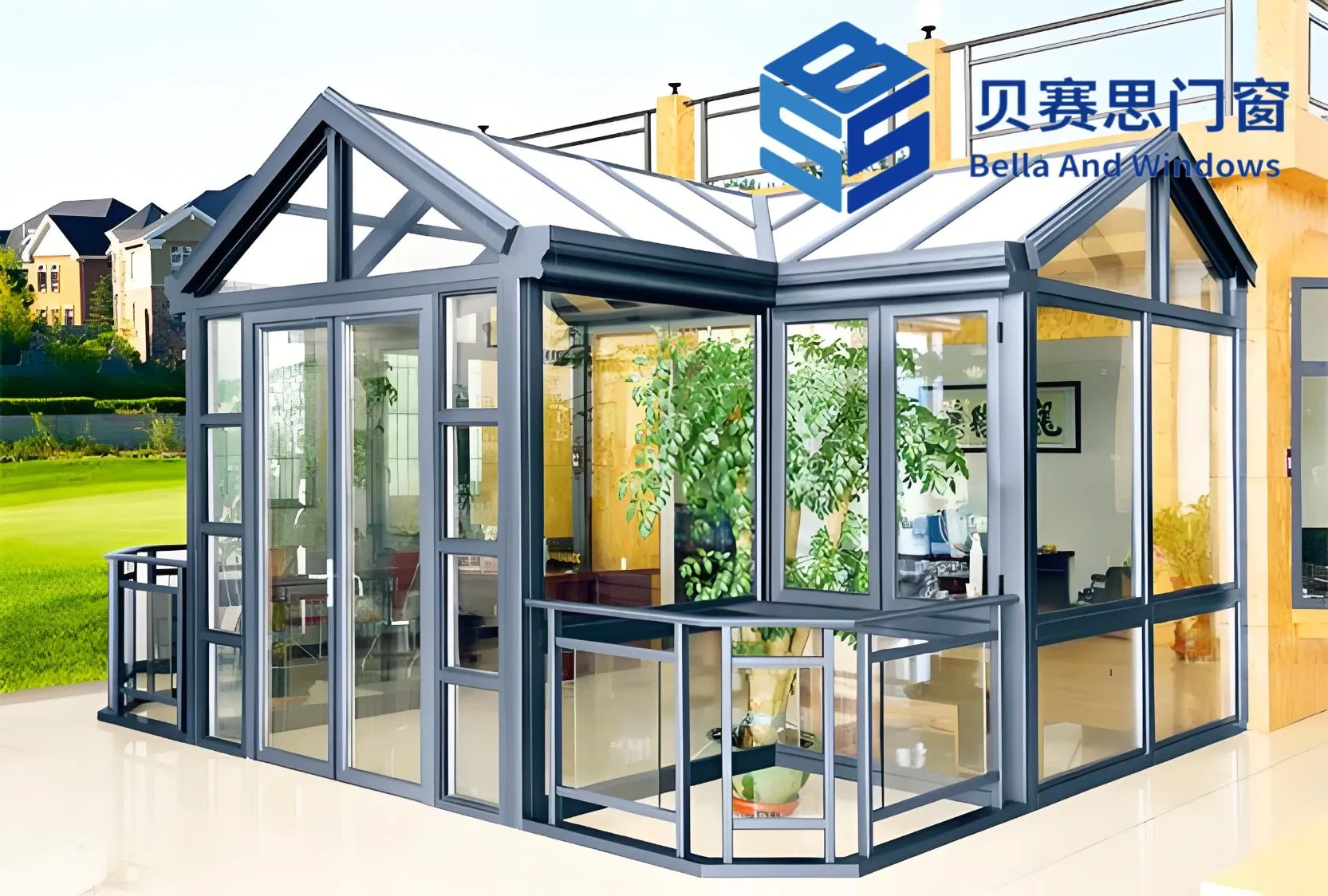 20+ Years Chinese Manufacturer High Quality Prefabricated Aluminum Alloy Greenhouse Beautiful Garden Sunroom with Large Panel Glass