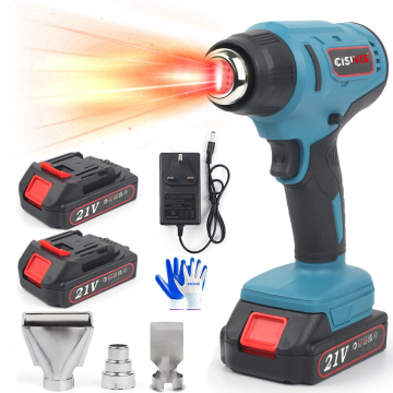 21V Cordless Heat Gun Hot Air Gun Dual Temperature 4 Nozzles Tool