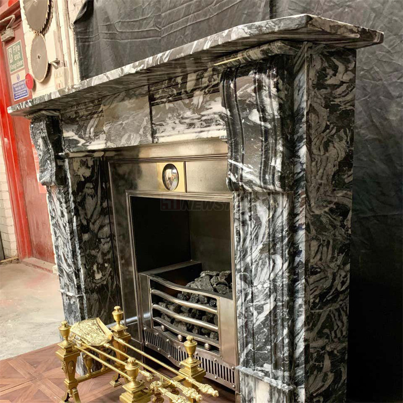 Newstar Home Decorative Natural Stone Mantel Marble Surround Carving Fireplace Indoor Decoration Natural Calacatta Black Marble Fireplace