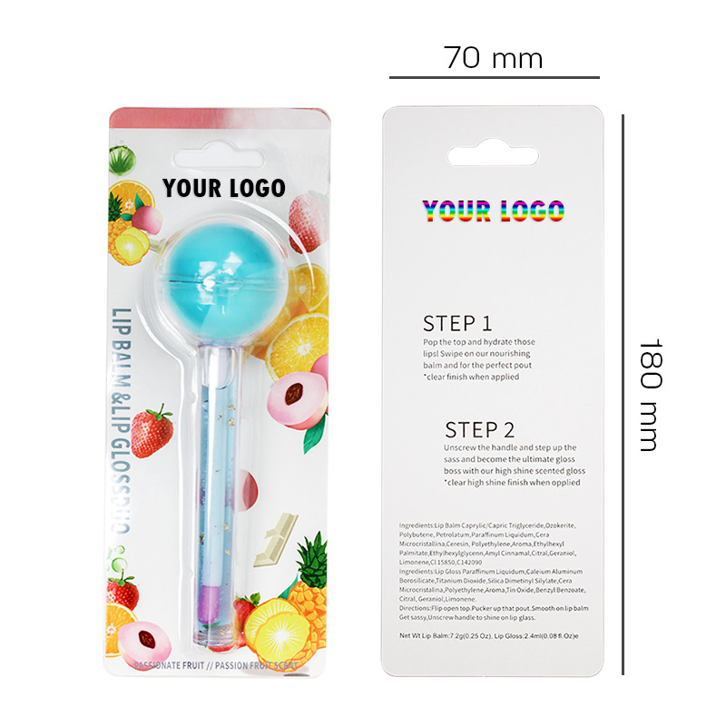 2 in 1 Natural Non-Toxic Magic Color Changing Kids Fruit Flavor Lollipop Lip Balm and Lip Gloss