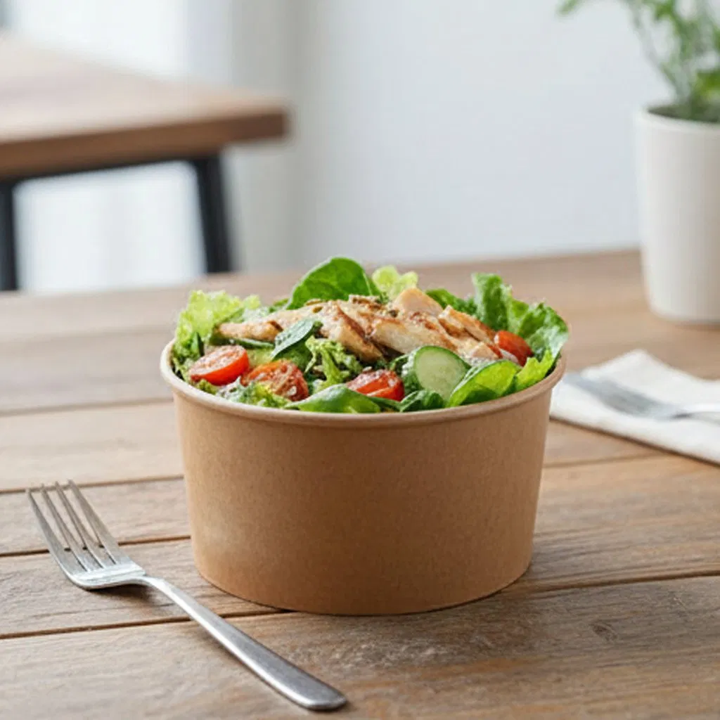Waterproof Disposable Biodegradable with PLA Coating Kraft Paper Salad Bowl