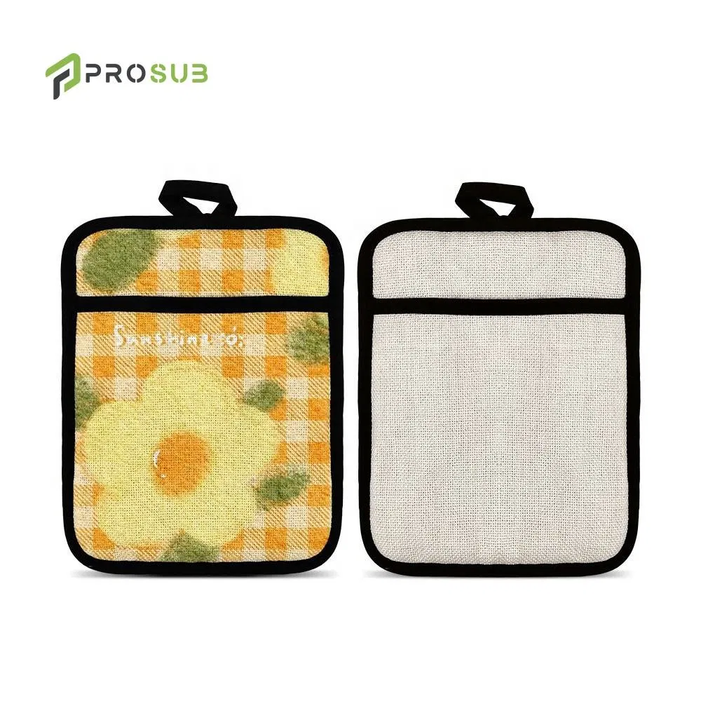 Prosub New Design Heat Resistant Silicone Pot Holder with Pocket Linen Sublimation Blank Pot Holders Pads