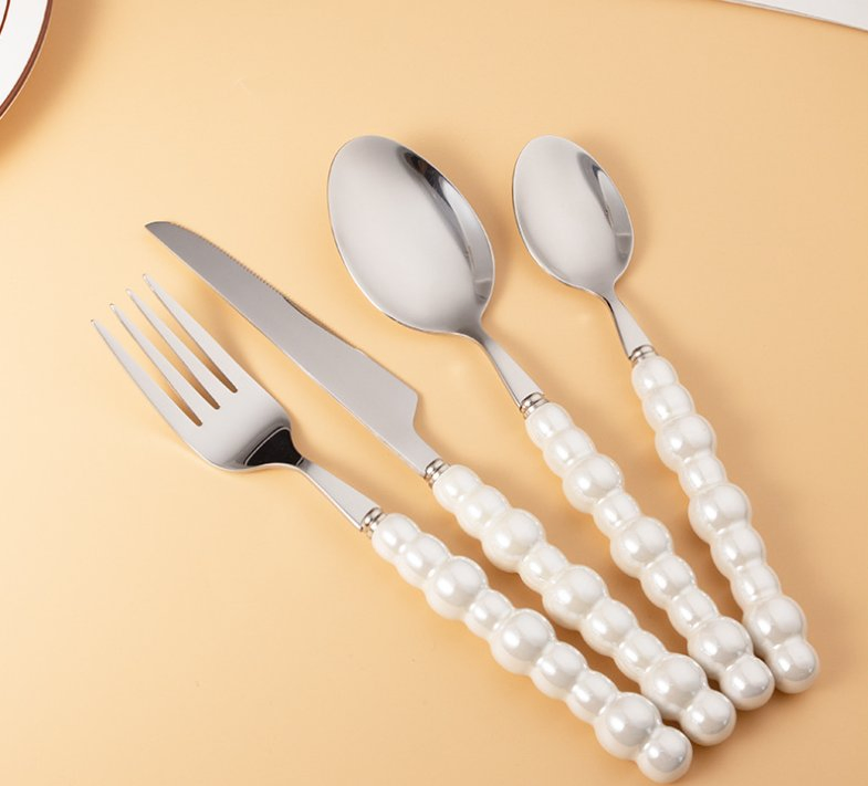 New Stainless Steel Cutlery Set Knife Fork Spoon Pearl Ceramic Handle Flatware Set