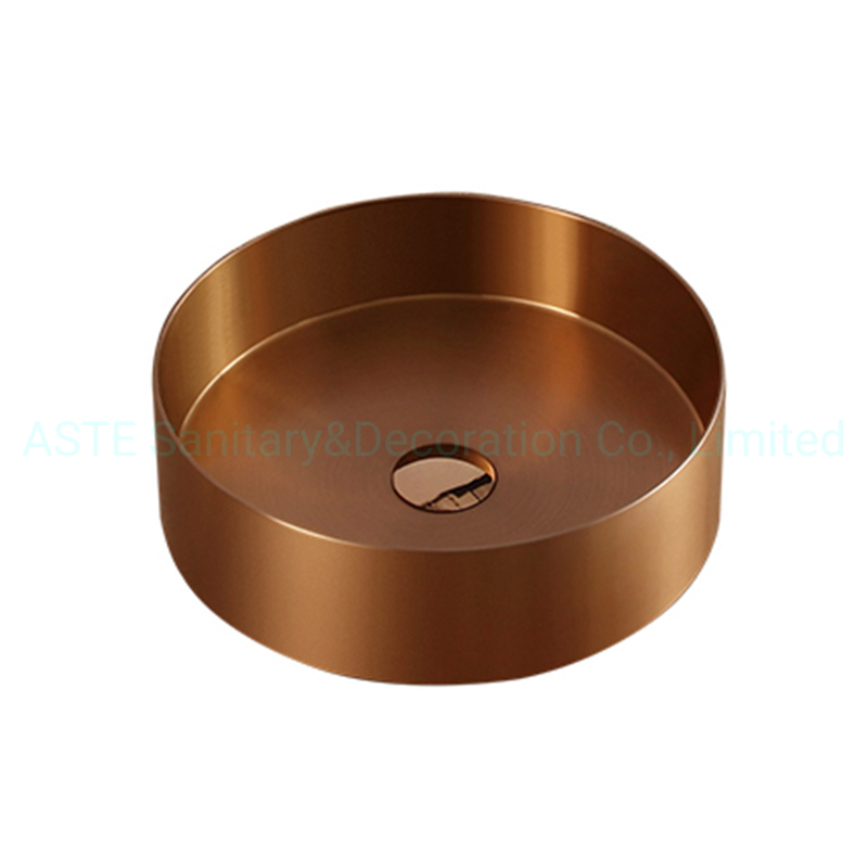 Rose Gold 400mm Diameter Round Handcrafted Handmade Top Mount Bathroom Rest Room Stainless Steel PVD Finish Wash Basin Hbm40d
