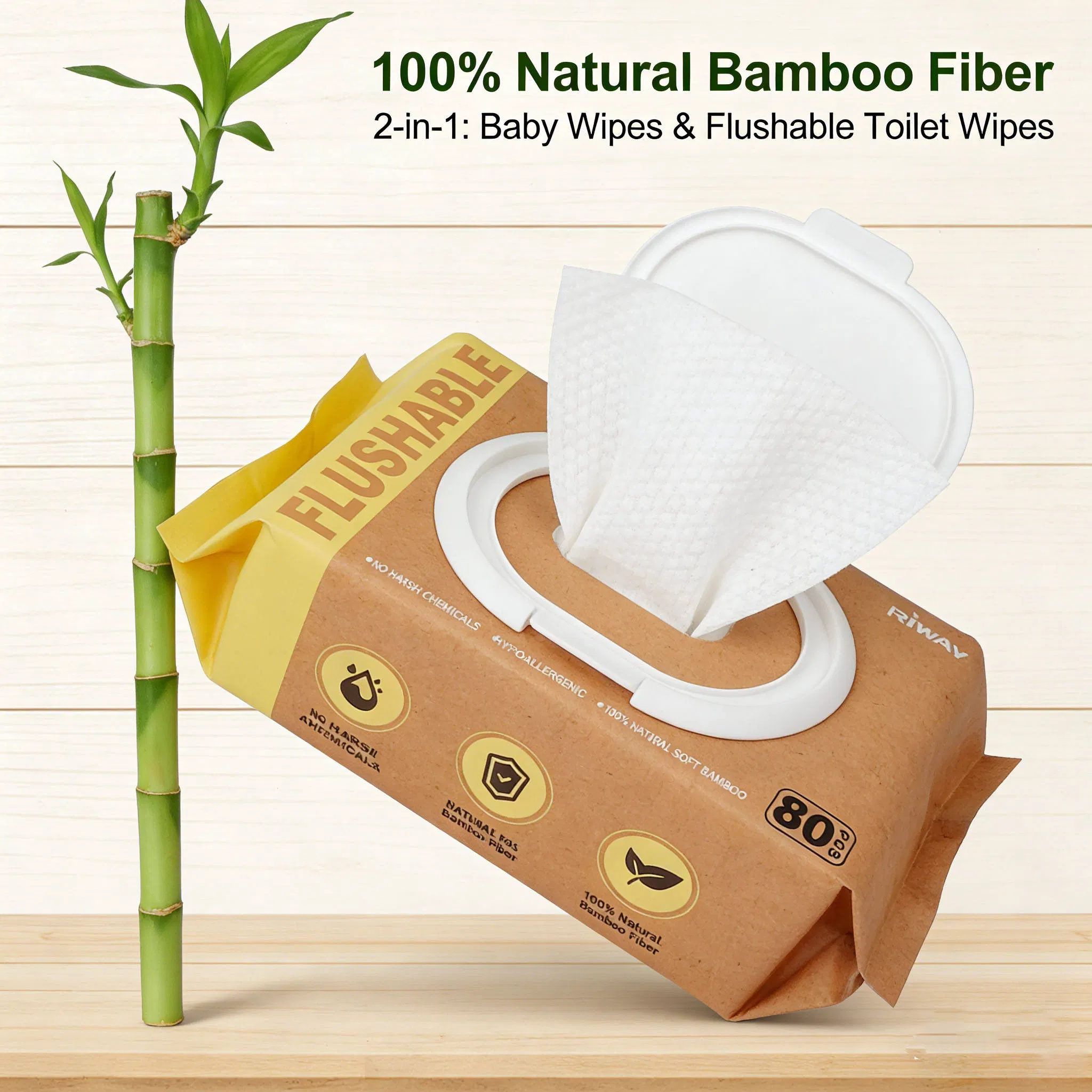 OEM Flushable 100%Bamboo Baby Wet Toilet Wipes EDI Pure Water Flip Lid