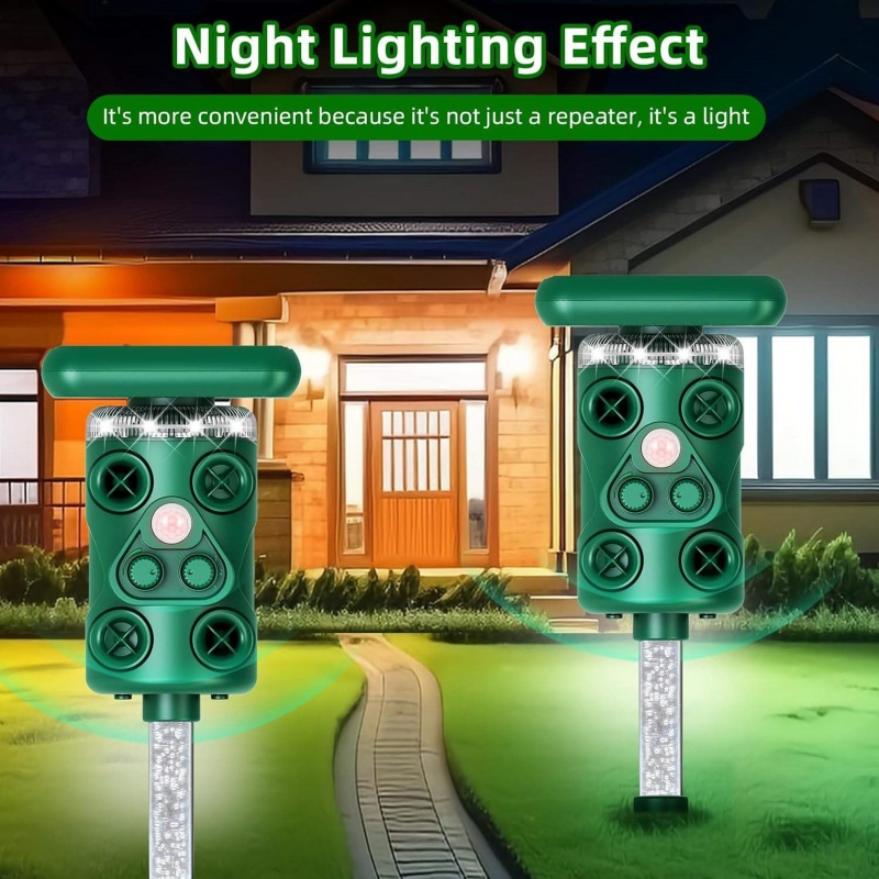 Outdoor Wildlife Control Device Motion Sensor Flash Waterproof Solar Powered ABS Material Ultrasonic Pest Repellent