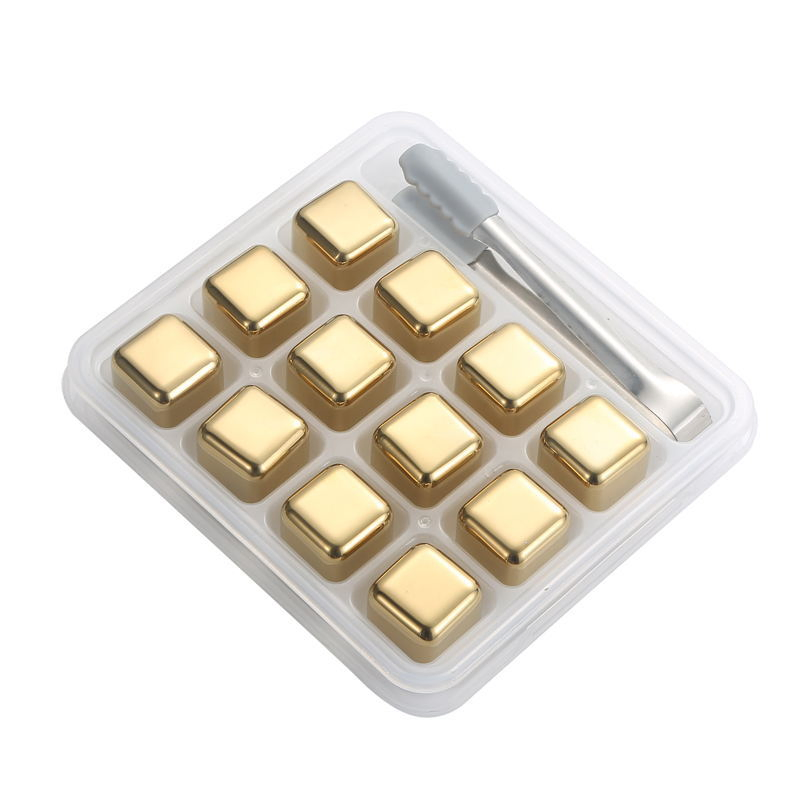 Reusable Stainless Steel 304 Gold Ice Cubes Bar Metal Ice Cube Chilling Whiskey Stone