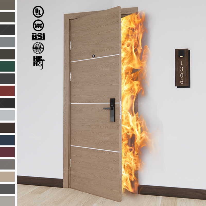 China Top Manufacturer Custom Internal Fire Doors Resort Hotel Room Doors HDF Soundproof Fireproof Fire Rated Fire Wood Doors