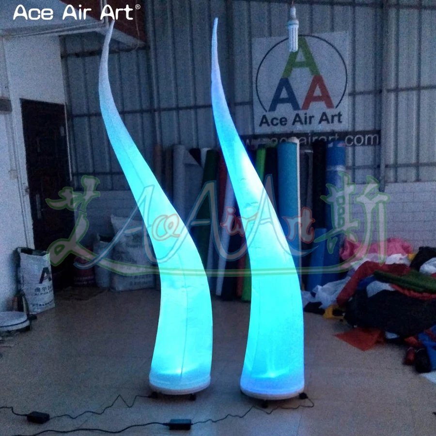 4 PCS LED Decor Spiral Pillars Inflatable Ox Horn Curve Cone Decoration with Colorful Lighting