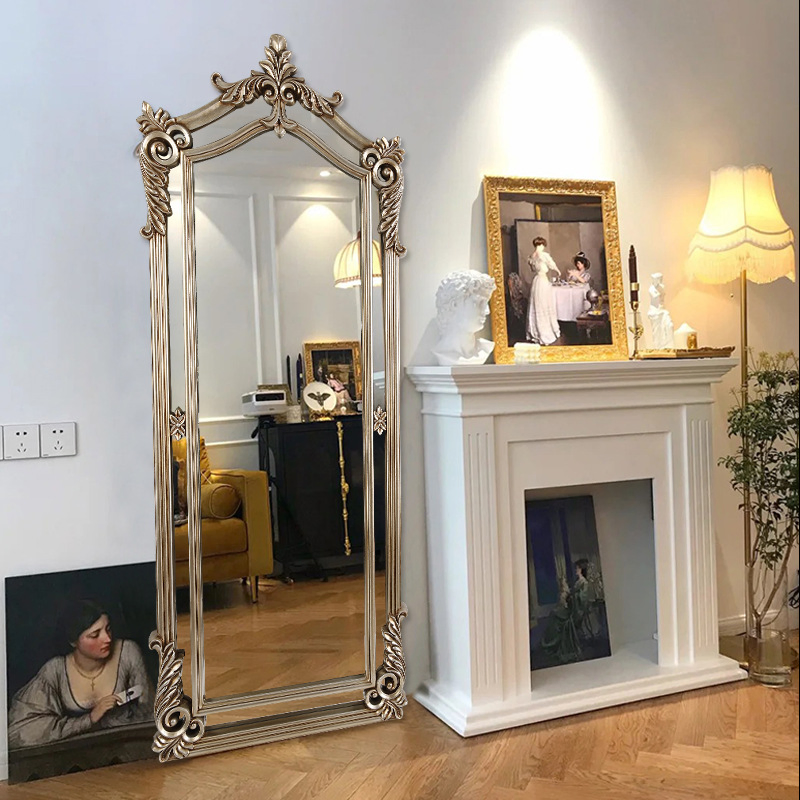 European Carved Full Length Glass Mirror Retro Floor Mirror Dressing Mirror Clothing Store Fitting Mirror
