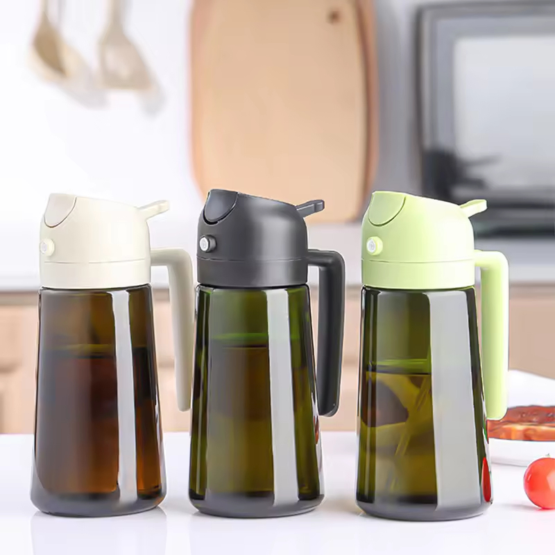 Wholesale 2in1 Kitchen Gadgets Dark Green Light-Blocking Glass 470ml Olive Oil Dispenser Sprayer Bottle