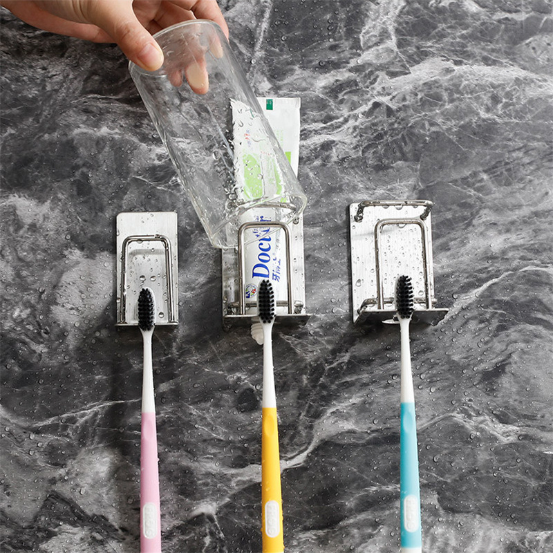 Rust Proof Tooth Brush Holder Cup Hole-Free, Seamless Adhesive Toothbrush Cup Holder Wall Mount Organizer Glossy Stainless Steel Toothbrush Holder Bl15702