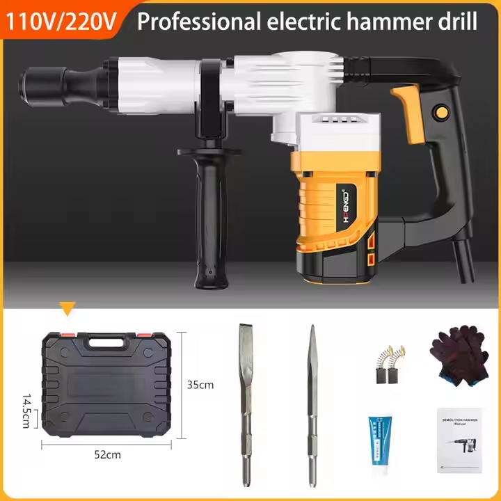 110V/220V Heavy Duty Hammer Electric Pick 2400W High Power Concrete Breakers Wall Demolition Rotary Hammer Impact Drill Set