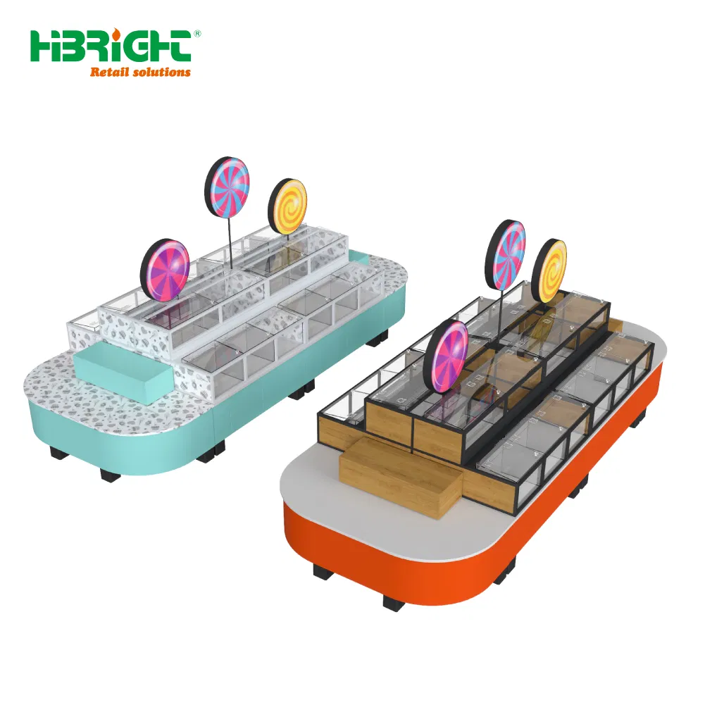 Double-Sided Plywood Supermarket Rack Colorful Candy Display Stand