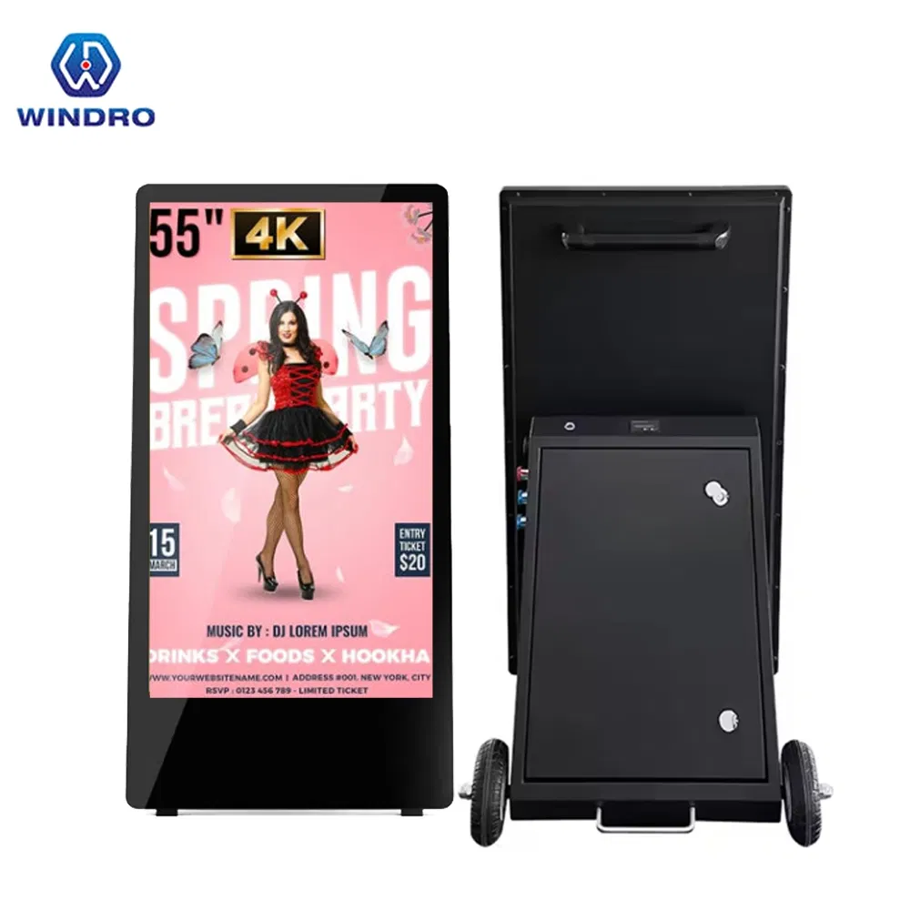 Outdoor or Indoor Digital Poster OEM/ODM Movable 1800nits High Brightness Digital Signage