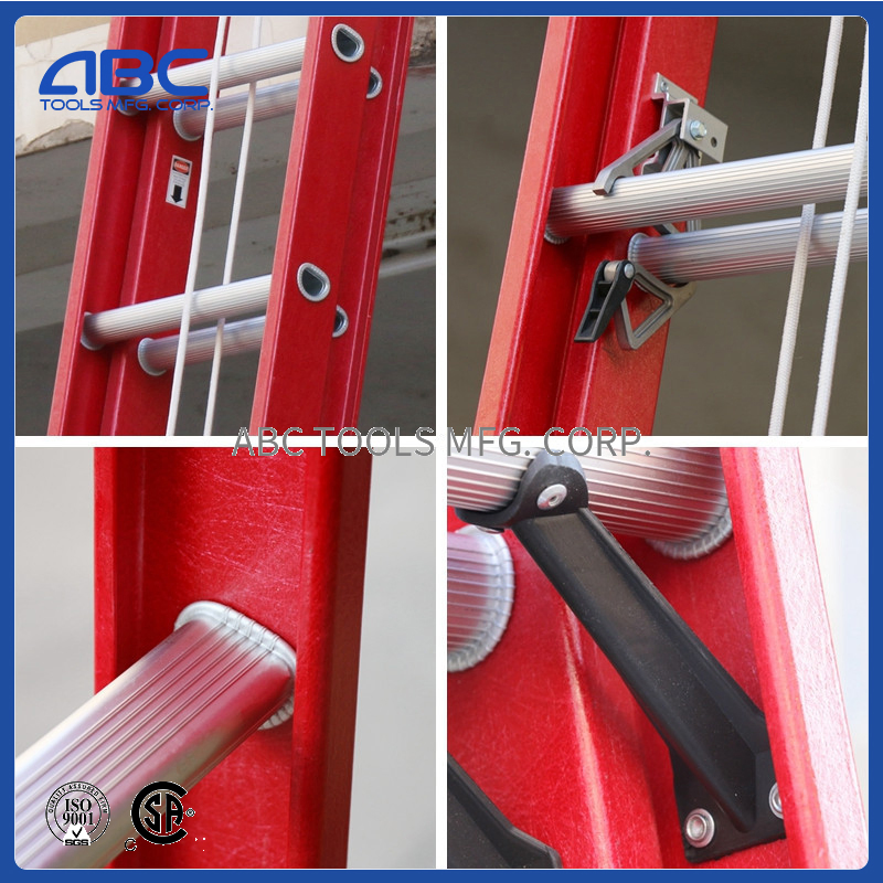 24 FT/24 Foot Retractable Fiberglass Insulation Ladder for 3 Section Triple Extension