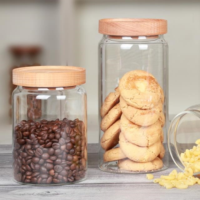 500ml 700ml 1100ml Wooden Lid of Glass Seal Jar/Storage of Canned/Kitchen Dry Goji Berries Coffee Beans Storage Tank Home Storage