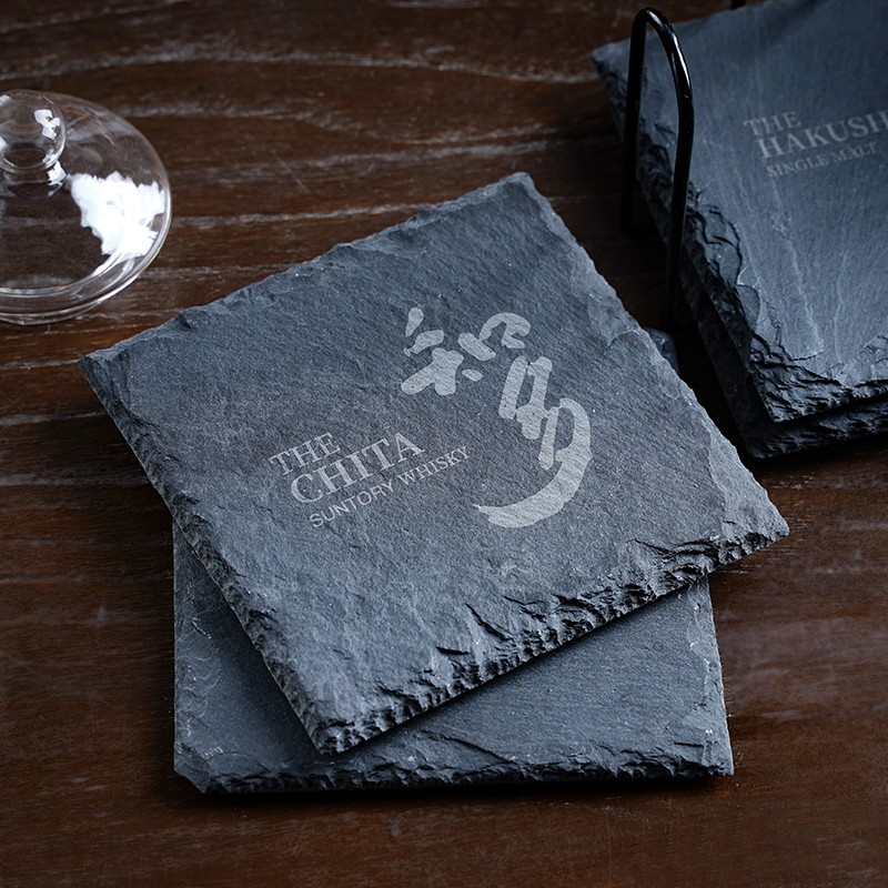Promotional Liquor Mat Gift Wholesale Custom Logo Square Round Black Rock Stone Whiskey Coaster Bar Accessories