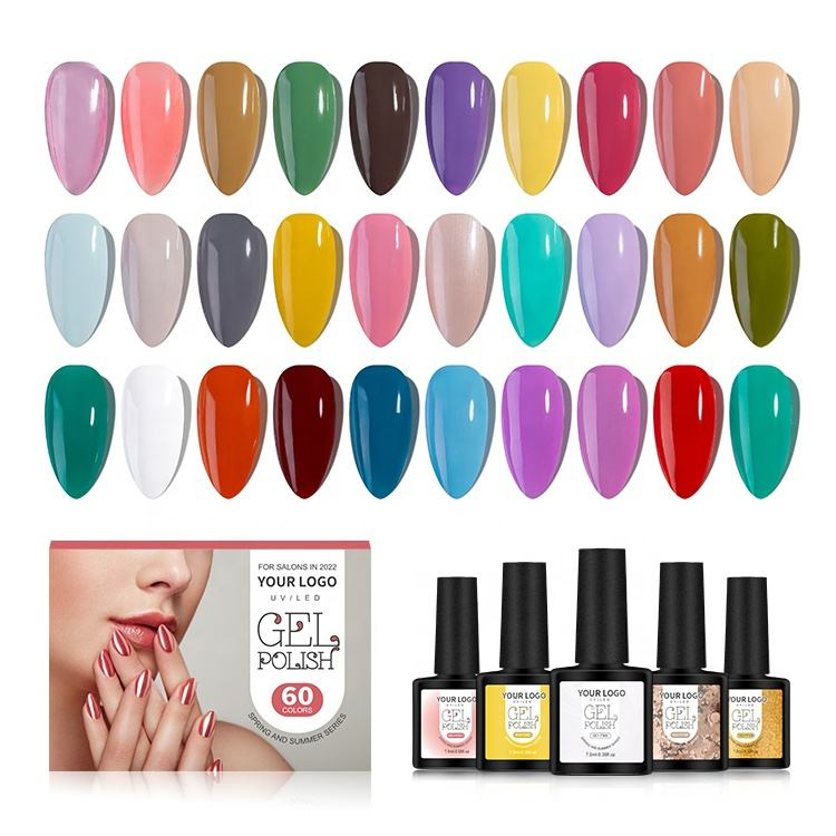 OEM Gel Nail Polish Kit 60 Colors Private Label Cheap Price Base Coat Top Coat Colors Kit