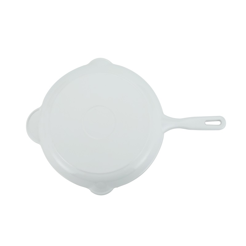 Thickened Round Cast Iron Enamel Frying Pan Baking Plate Skillet with Integrated Long Handle